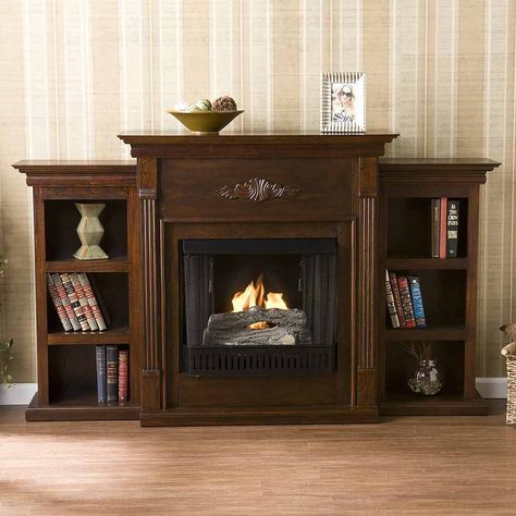 12 Cozy & Beautiful Fireplaces http://www.beautifuldesignmadesimple.com Fireplace With Bookcases, Gel Fireplace, Fireplace Bookcase, Fireplace Drawing, Best Electric Fireplace, Fireplace Bookshelves, Electric Fireplace Tv Stand, Fireplace Hearth, Fireplace Tv Stand