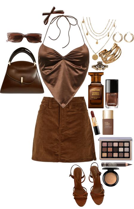 brown outfit Outfit | ShopLook Brown Monochrome Outfit Summer, Brown Monochrome Outfit, Brown Monochrome, Random Outfits, Gold Hoop Earring, Monochrome Outfit, Brown Outfit, Festival Looks, Outfit Maker