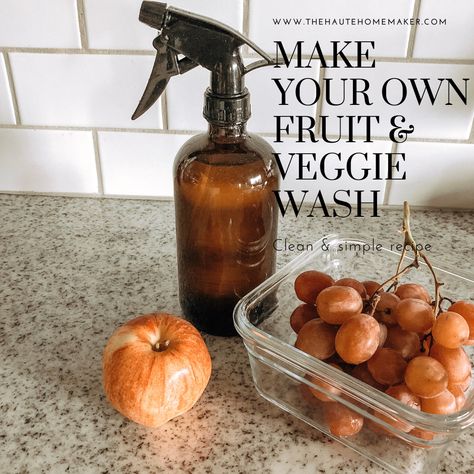 Clean, natural, fruit & veggie spray recipe to easily wash all your produce when you get home from the grocery store. Simple ingredients Fruit And Veggie Wash, Simple Clean Meals, Gluten Free Pumpkin Bars, Fruit Veggie Wash, Fruit Wash, Veggie Wash, Mary Martin, Thieves Essential Oil, Fruit List