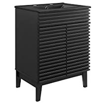 Check this out! Mid Century Bathroom Vanity, Render Bathroom, Charcoal Bathroom, 24 Inch Bathroom Vanity, Black Vanity Bathroom, Mid Century Bathroom, Bathroom Vanity Cabinet, Wood Bathroom Vanity, Sink Storage