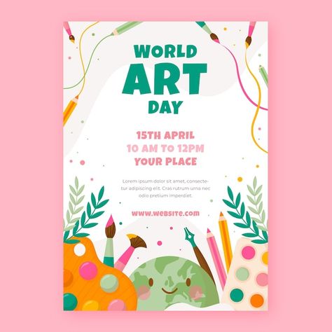 Art Fair Poster Design, Art Workshop Poster Design, Art Exhibition Poster Design, Gallery Brochure, World Art Day, Book Cover Art Design, Flat World, Exhibition Posters, Poster Design Layout