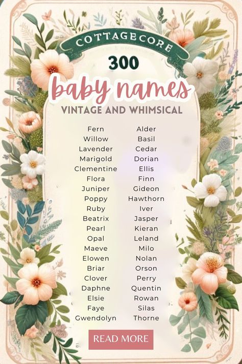 Hey mom tribe! Are you dreaming of whimsical, enchanting names for your baby? I've rounded up 300 magical cottagecore baby boy and girl names just for you! From fairytale-inspired monikers to nature-loving gems, these names are pure whimsy. Join me on this journey through the whimsical world of cottagecore and let's find the perfect name that captures your little one's unique spirit. #MomBlogger #WhimsicalNames #CottagecoreBaby Cottagecore Words, Cottage Core Names, Fairytale Names, Magical Cottagecore, Whimsical Names, Cottagecore Baby, Henry Isaacs, Cottagecore Nursery, Cottagecore Farm