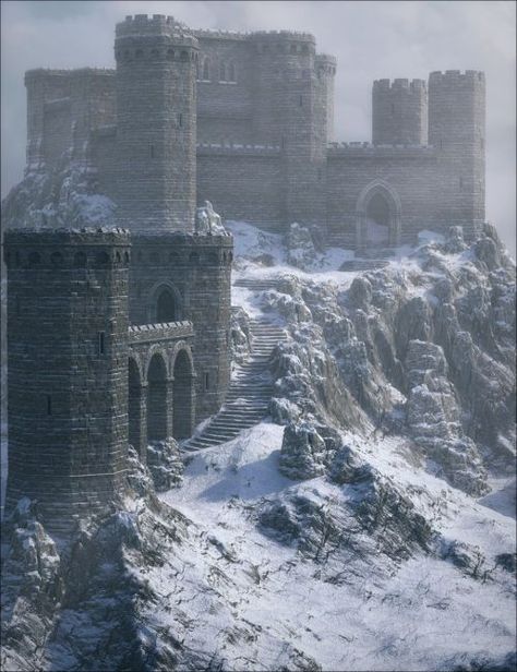 Winter Castle Winter Castle, Snow Castle, Hyrule Castle, Chateau Medieval, Castle Aesthetic, Rpg Map, Castle Art, Snowy Mountain, Daz Studio