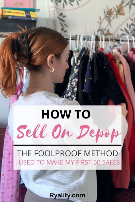 I've made so much money selling my old clothes on Depop. This is a great guide for how to sell clothes on depop!! Depop Tips, Depop Selling, Selling Used Clothes Online, Reselling Thrift Store Finds, Sell On Depop, How To Sell Clothes, Sell Old Clothes, Depop Clothes, Selling Used Clothes