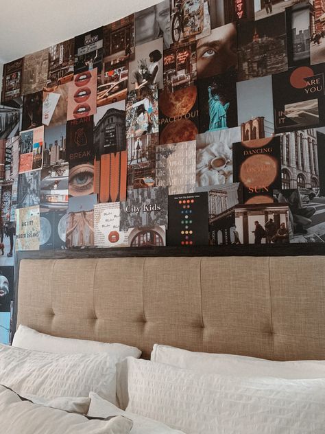 Vintage Room Decor Ideas, Wall Behind Bed, City Collage, Dorm Room Inspo, Bedroom Wall Collage, New Room Ideas, Vintage Room Decor, College Room, Collage Kit