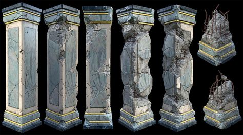 Damaged Pillars including resources(zBrushes+zTools+ingame models&textures), Paul Tosca on ArtStation at https://www.artstation.com/artwork/5zLLg Marble Pillar, Environment Props, 3d Modeling Tutorial, Stone Pillars, Props Art, Fantasy Props, 3d Artwork, 3d Texture, 3d Modelling