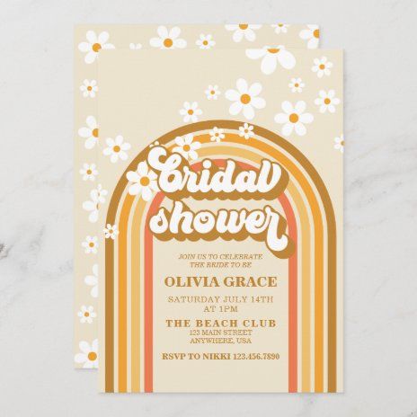 Best Retro Bridal Shower Invitations | Zazzle Third Birthday Girl, Retro Bridal Showers, 10th Birthday Invitation, Groovy Rainbow, Third Birthday Invitations, Rainbow Daisy, Orange Birthday, Groovy Birthday, Rainbow Birthday Invitations