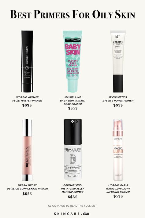 Between having to find the perfect cleanser and moisturizer for oily skin, the last thing we want to think about is primer. So we did the hard work for you and hand-picked our favorite primers to help you combat excess oil and make your complexion flawless. Drugstore Primer For Oily Skin, Oil Skin Moisturizer, Matte Primer Oily Skin, Makeup Routine For Oily Skin Daily, Good Primers For Oily Skin, Concelear For Oily Skin, Best Drugstore Primer For Oily Skin, Primer For Oily Skin And Large Pores, Oily Makeup Tips