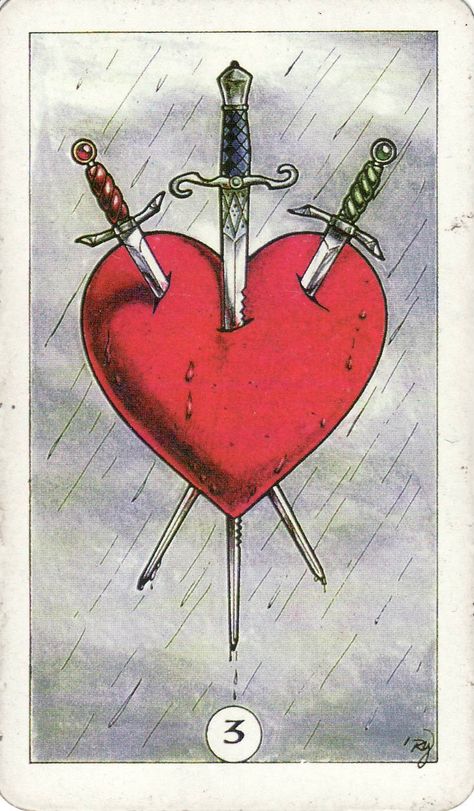 The 3 of Swords, from the Robin Wood Tarot by Robin Wood. http://lifeofhimm.wordpress.com/2014/11/05/todays-tarot-thats-gonna-leave-a-mark/ The Magic Faraway Tree, Tarot Tattoo, Swords Tarot, Herz Tattoo, Tarot Cards Art, Tarot Card Meanings, Tarot Art, Minor Arcana, Sacred Heart