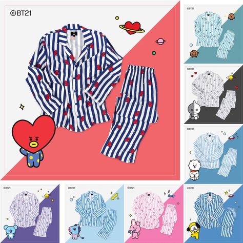 (PRE-ORDER) OFFICIAL BT21 PAJAMAS Bt21 Cartoon, Pajamas For Teens, Button Up Pajamas, Tartan Pants, Pajama Suit, Pajamas Comfy, Bts Merch, Satin Pyjama Set, Line Friends