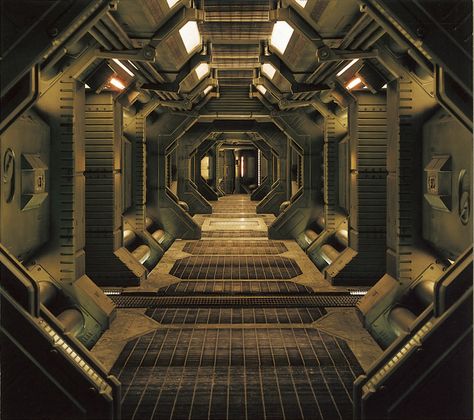 Stock Photo - Interior of an industrial or spaceship corridor Sci Fi Lighting, Sci Fi Ship Interior Design, Sci Fi Ships Spacecraft, Inside Of A Spaceship, Space Ships Concept Interior, Sci Fi Corridor, Spaceship Hallway, Space Ships Design, Ship Interior Design