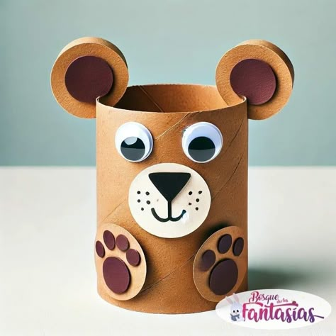 Bear Toilet Paper Roll Craft, Toilet Paper Roll Book Character, Toilet Paper Animals, Diy Pencil Holder, Recycle Crafts Diy, Rainy Day Crafts, Egg Carton Crafts, Toddler Arts And Crafts, Bear Crafts