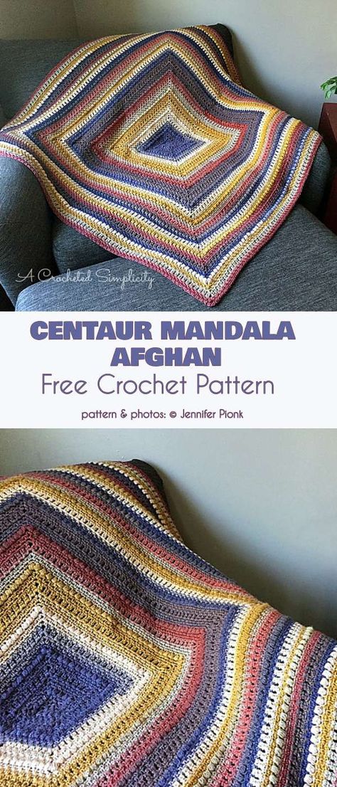 Centaur Mandala Afghan Free Crochet Pattern Crochet Baby Blanket Free Pattern Boy, Mandala Afghan, Blanket Ideas Crochet, Crochet Top Designs, Cute Crochet Blanket, Crochet Blanket Edging, Mandala Yarn, Crochet Edgings, Crocheted Blankets