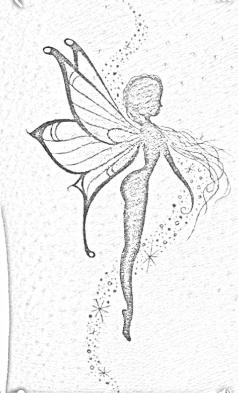 Whimsical Fairy Drawing, Fairy Outline Simple, Fairy Drawing Sketches, Fairy Outline, Easy Fairy Drawing, Fairy Sketch, Fairy Drawing, Fairy Tattoo Designs, Fairy Drawings