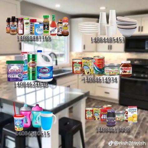 Bloxburg Codes For Kitchen, What Rooms Do You Need In A House, Club Roblox Kitchen Decals, Blocksburg Food Codes, Seasoning Decals Bloxburg, Bloxburg Kitchen Appliances Decals, Bloxburg House Decals Kitchen, Bloxburg Cute Room Ideas, Bloxburg Dish Soap Decal