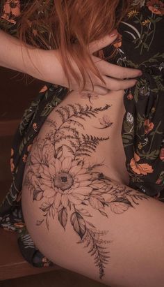 90 Flower Tattoo Ideas That Radiate Elegance And Beauty Right Back Tattoo Women, Hip Tattoos Floral, Thigh Tattoos Women Non Floral, Hip Flowers Tattoo, Floral Hip Piece, Women’s Thigh Sleeve, Hip Floral Tattoos Women, Thigh To Hip Tattoos Women, Floral Hip Tattoo Design