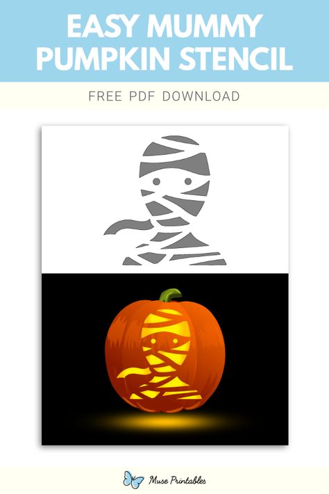 Mummy Pumpkin Carving, Easy Pumpkin Stencils, Stencil For Pumpkin Carving, Kids Pumpkin Carving, Spooky Craft, Mummy Pumpkin, Pumpkin Mummy, Printable Pumpkin Stencils, Pumpkin Stencils Free