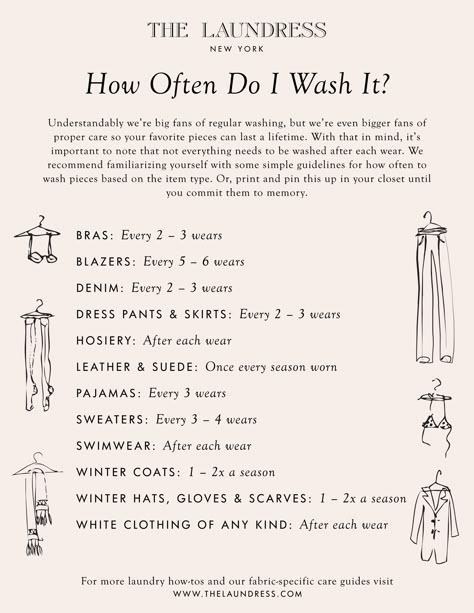 How Often to Wash Every Type of Clothing | The Laundress Adulting Tips, Parenting Methods, Cleaning Tips And Tricks, Adulting 101, House Chores, Wash Clothes, Future Vision, Laundry Guide, Household Cleaning Tips