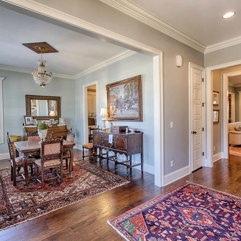 French Blue Dining Room Walls, Small Dining Room Color Ideas, Dusty Blue Dining Room, Light Blue Dining Room Walls, Dining Room Wall Color Ideas, Dining Room Color Scheme Ideas, Blue Dining Rooms, Dining Room Wall Colors, Blue Dinning Room