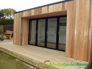 Garden offices         https://www.cedargardenrooms.com Granny Annexe, Insulated Garden Room, Sips Panels, Cedar Garden, Hot Tub Cover, Cosy Spaces, London Garden, Garden Rooms, Sliding Patio Doors