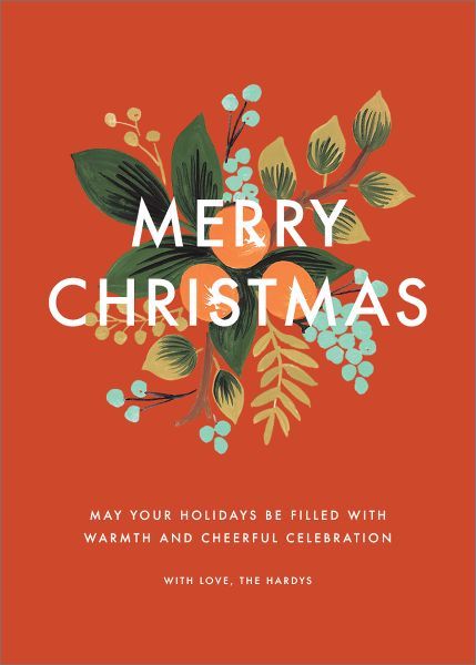 This Rifle Paper Co. for Paperless Post design features gorgeous flower ornamentation. Choose between a card that says "Merry Christmas" or "Happy Holidays" and add your own personalized message. See photo options for the back of this card!Corresponding Paperless Post digital design also available.Printed on Mohawk ultra white 120 lb. card stock that is soft to the touch and matches our superfine white envelopes. Paper is FSC certified and made using wind power. More Colors AvailableRifle Paper Company Holiday Cards, Christmas Graphic Design, Business Holiday Cards, Happy Holiday Cards, Karten Design, Holiday Design Card, Christmas Graphics, Christmas Post, Christmas Poster