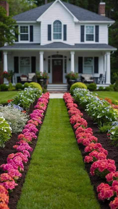 Transform your front yard with these stunning flower bed ideas From raised rock beds to DIY stone creations these low-maintenance and easy-to-care-for designs will elevate your outdoor space Explore fall and perennial options for full sun areas including rustic white rock designs Small Yard Flower Beds, White Farmhouse Landscaping Front Yard, Flower Beds In Front Of House, Low Maintenance Flower Bed, Easy Flower Bed Ideas, Rock Beds, Rock Bed, Rock Designs, Farmhouse Landscaping