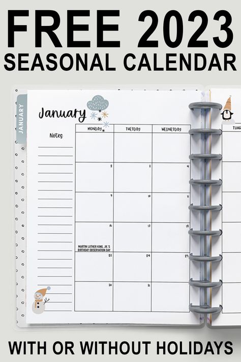 2023 Calendar With Holidays, Free Calender, Happy Planner Free Printable, Calendar With Holidays, Free Printable Calendar Templates, Happy Planner Printables, Free Planner Templates, Free Printables Organization, Free Calendar Template