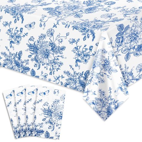 PRICES MAY VARY. PACKAGE INCLUDED: You will get 4pcs blue floral disposable tablecloths, enough to meet your daily or party use needs and make your table more beautiful. DELICATE DESIGN: Our disposable tablecloth is designed with wildflowers and butterflies in chinoiserie style, the overall color is blue and white, delicate and elegant, perfect for table decorations. DURABLE MATERIAL: Made of premium plastic material, lightweight, anti-dust, waterproof, anti-wrinkle and durable, soil resistant, Blue Floral Party Decor, Party Dinner Table Decor, Chinoiserie Party, Blue And White Tablescapes, Charlotte Baby, Disposable Tablecloth, Floral Party Decorations, Blue Chinoiserie, Dinner Party Table