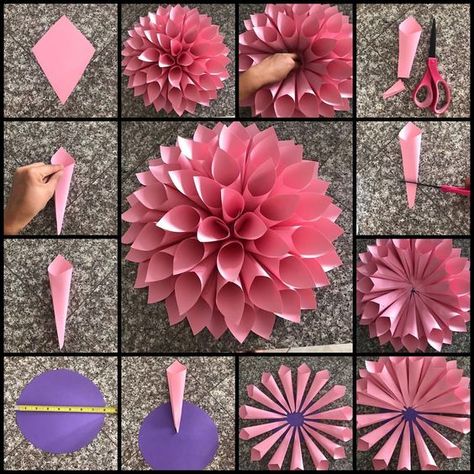 Tuto : Fabriquer des Fleurs en Papier Flori Fondant, Săpunuri Handmade, Tutorial Origami, Diy Flores, Large Paper Flowers, Paper Flower Template, Paper Flower Backdrop, Seni Origami, Paper Flowers Craft