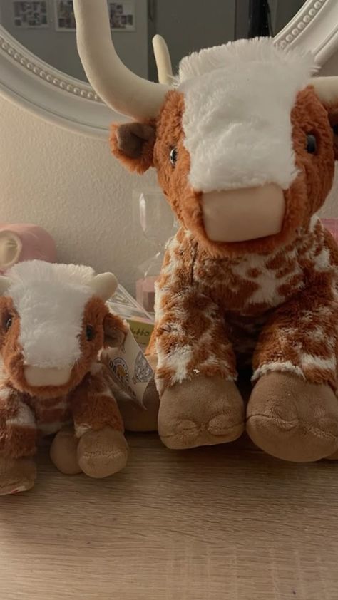 Dreams☁️credits to the owner🤍 Longhorn Stuffed Animal, Build A Bear Longhorn, Country Bedroom Decor, Longhorn Cow, Western Babies, Cute Couple Gifts, Baby Cows, Fall Halloween Decor