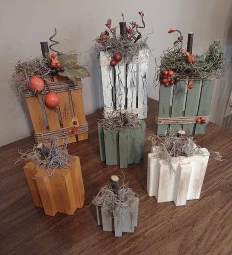 💲Dollar Tree Fanatics Crafts & Decor💲 | Jenga block pumpkins and pallet pumpkins with DT embellishments.🎃 | Facebook Jenga Block Pumpkins, Fall Crafts Decorations, Pallet Pumpkin, Block Pumpkins, Christmas Craft Show, Fall Pumpkin Crafts, Fall Decor Diy Crafts, Wood Pumpkins, Crafts Decor