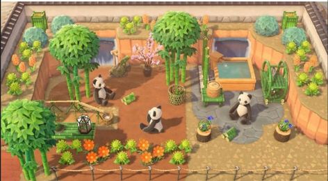 Acnh Megan, Animal Crossing Bamboo Garden, Acnh Bamboo Garden Idea, Panda Sanctuary, Animal Crossing Designs, Ac New Leaf, Acnh Design, Animal Crossing Wild World, Animal Crossing Villagers