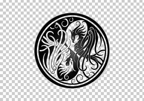 Phoenix Yin Yang Tattoo, Black And White China, Circle Dragon, Phoenix Dragon, Mythological Animals, Yin Yang Tattoos, Circle Tattoo, Dragon Phoenix, Elbow Tattoos