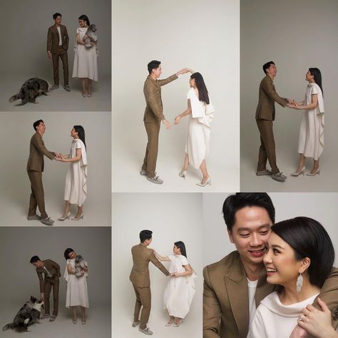 Wedding Prenup Photoshoot Studio, Pre Wedding Studio Ideas, Prewed Casual Indoor, Studio Prenup Shoot Ideas, Pre Wedding Photoshoot Indoor, Prenup Shoot Ideas, Casual Prewedding Indoor, Indoor Prewedding Concept, Studio Prewedding Photo Ideas