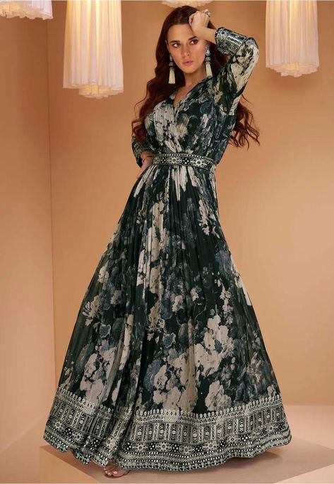 Long Anarkali Gown, Printed Anarkali, Gown With Dupatta, Long Anarkali, Gown Suit, Rent Dresses, Exquisite Gowns, Anarkali Gown, Party Kleidung