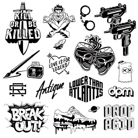 Kill Tattoo, 10 Tattoo, Tattoo Dotwork, Tattoo Flash Sheet, Doodle Tattoo, Tattoo Flash Art, Flash Art, Tattoo Design Drawings, Tattoo Stencils