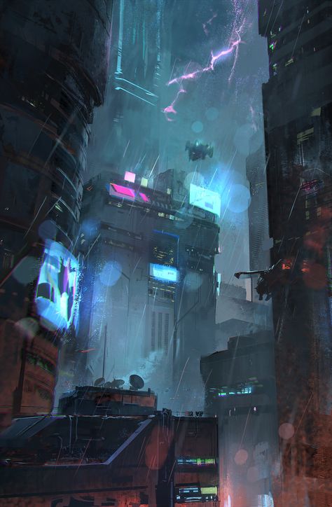 Rainy City Dystopian Sci Fi Concept Art, Cyberpunk City Street, Kota Masa Depan, Scifi City, Futuristic Cityscape, Cyberpunk Rpg, Rainy City, Sci Fi City, Sci Fi Environment