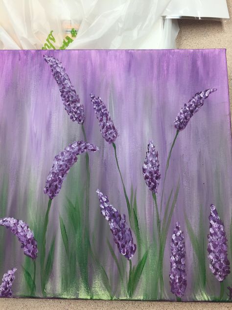 Lavender Paintings Acrylic, Lavender Painting Aesthetic, Lilac Painting Acrylic Easy, Spring Inspired Paintings, Lavander Painting Ideas, Purple Background Painting Ideas, Simple Paintings Flowers, Spring Acrylic Paintings Easy, Easy Flower Painting Ideas On Canvas