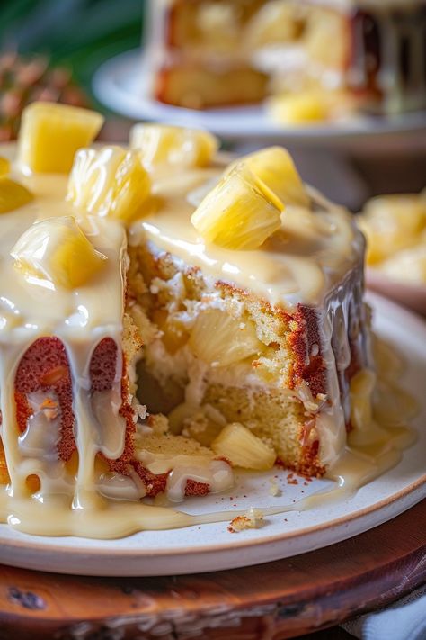 Juicy Pineapple Heaven Cake Pineapple Heaven Cake, Moist Pineapple Cake, Heaven Cake, Strawberry Lemonade Cake, Fluffy Layers, Lemonade Cake, Creamy Frosting, Pineapple Top, Fresh Pineapple