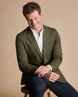 Cotton Stretch Jacket - Dark Olive Green Sport Coat And Jeans, Business Casual Polo, Smart Jackets, Grey Polo Shirt, Green Polo Shirts, Morning Suits, Collarless Shirt, Wedding Clothing, Charles Tyrwhitt