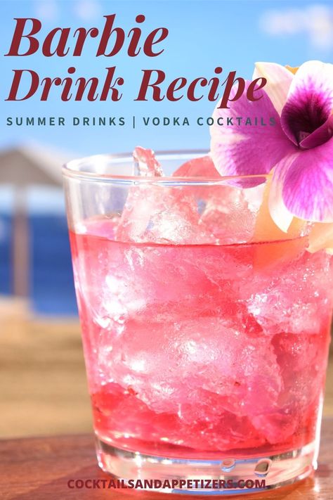 Barbie cocktail recipe for a pink party drink for movie night. Vodka, Schnapps and fruit juices mix together for a fun and easy Barbie drink you will love! Delicious summer drinks that are so easy to make! Pink Vodka Cocktails, Pink Party Drink, Pink Party Drinks, Pink Alcoholic Drinks, Barbie Drink, Barbie Cocktail, Pink Vodka, Yummy Summer Drinks, Peach Lemonade