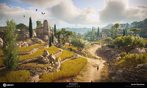 ArtStation - Assassin's Creed Odyssey, Xavier Deschenes Ac Odyssey, Assassin's Creed Odyssey, Castle Drawing, Assassins Creed Odyssey, Fantasy City, White Mountains, Daily Drawing, Assassins Creed, Environmental Art