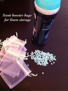 Buy mesh bags from dollar store and fill with downy unstoppables then place in linen closet for fresh smelling towels and sheets all the time! Downy Unstoppables, Mesh Bags, Scent Booster, Linen Storage, Linen Closet, Diy Cleaning Products, Cleaning Organizing, Household Hacks, Smell Good