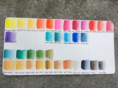 WINSOR & NEWTON PROFESSIONAL PALETTE Watercolor Chart, Winsor And Newton, Winsor And Newton Watercolor, Winsor Newton, Prussian Blue, Colour Chart, Yellow Ochre, Winsor & Newton, Aqua Green