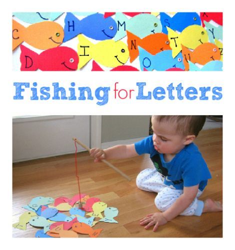 Fishing Game:  For St. Anthony activity... put review questions on the fish.  Each person gets a fish and tries to answer the question. Fishing For Letters, Fishing Games For Kids, Alphabet Activity, Letter Recognition Activities, Letter Games, Abc Activities, Preschool Literacy, Daycare Ideas, Alphabet Crafts