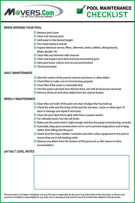 Chemical Chart, Pool Maintenance Checklist, Ph Chart, Moving Guide, Swimming Pool Maintenance, Diving Boards, Pool Heaters, Pool Care, Maintenance Checklist