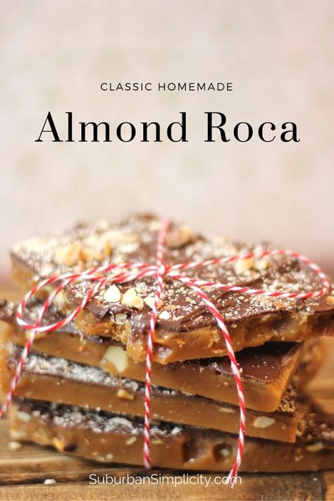 Homemade Almond Roca Recipe, Almond Roca Recipe, Roca Recipe, Saltine Toffee, Almond Roca, Chocolate Peppermint Bark, Toffee Recipe, Homemade Candies, Chocolate Peppermint