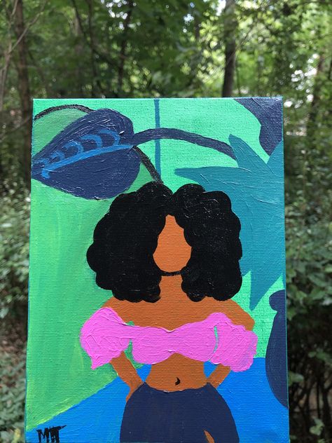 Latina Canvas Painting, Black Women Canvas Paintings, Canvas Painting Ideas Black Woman, Black Woman Canvas Art, Black Art Acrylic Painting, Self Care Painting Ideas, Painting Ideas On Canvas Black Women, Black Women Paintings, Hairstyles Ideas Black Women