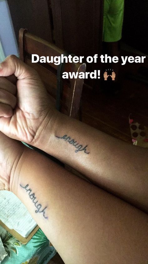 Matching mother/ daughter tattoos #enough #womanhood #strength #ink #tattoo #motherdaughter #inked #selfworth Reminding my daughter that she is not less than but ENOUGH!! Matching Mother Daughter Tattoos, Daughter Tattoos, Mother Daughter Tattoos, Game Face, Tattoos For Daughters, Ink Tattoo, Mother Daughter, My Daughter, Tattoo Quotes