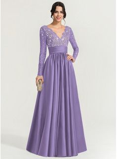 A-Line V-neck Floor-Length Chiffon Evening Dress With Ruffle (017209133) - JJ's House Chiffon Evening Dresses With Sleeves, Purple Gown Dress, Vestido Color Lila, Clothing Artwork, Promo 2022, Royal Blue Homecoming Dresses, Satin Evening Dress, Violet Dress, Anarkali Dress Pattern